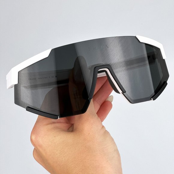 Prada PS04WSF TWK06F Sunglasses White Rubber Dark Grey Rectangle Unisex - Picture 2 of 12